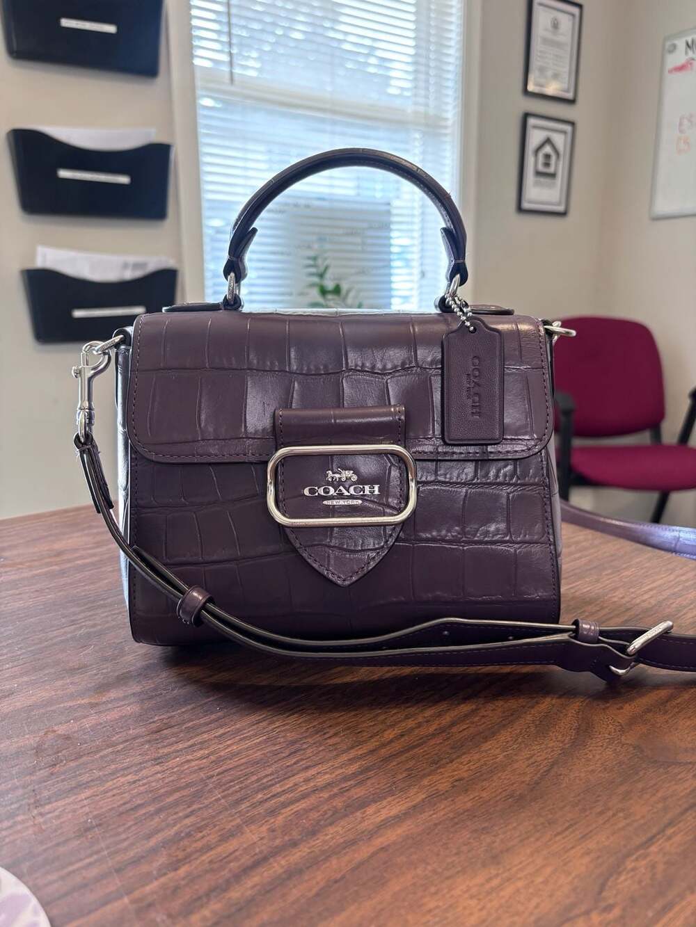 Coach Morgan Top Handle Satchel CN747 Amethyst Purple Croc Leather